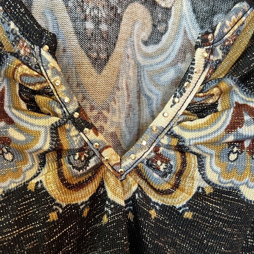 ONEWORLD Paisley Notch V Neck Metallic Fleck Tunic Blouse | 2X - Picture 5 of 10